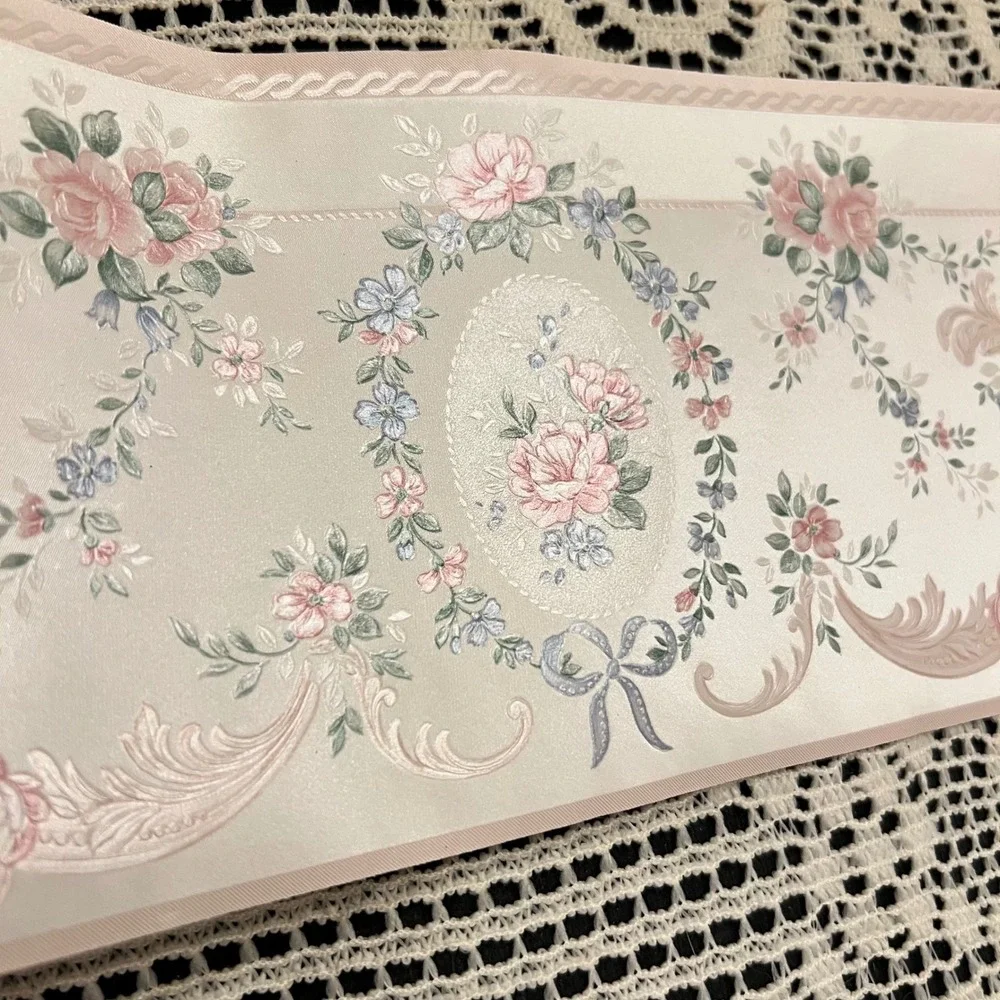 Vintage Shabby Chic Wallpapoer Border Pink Rose | 1 Full Roll | Cottagecore